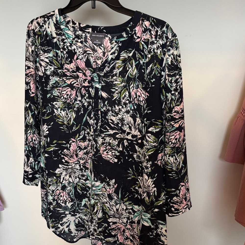 Floral Blouse with Pink and Green Accents